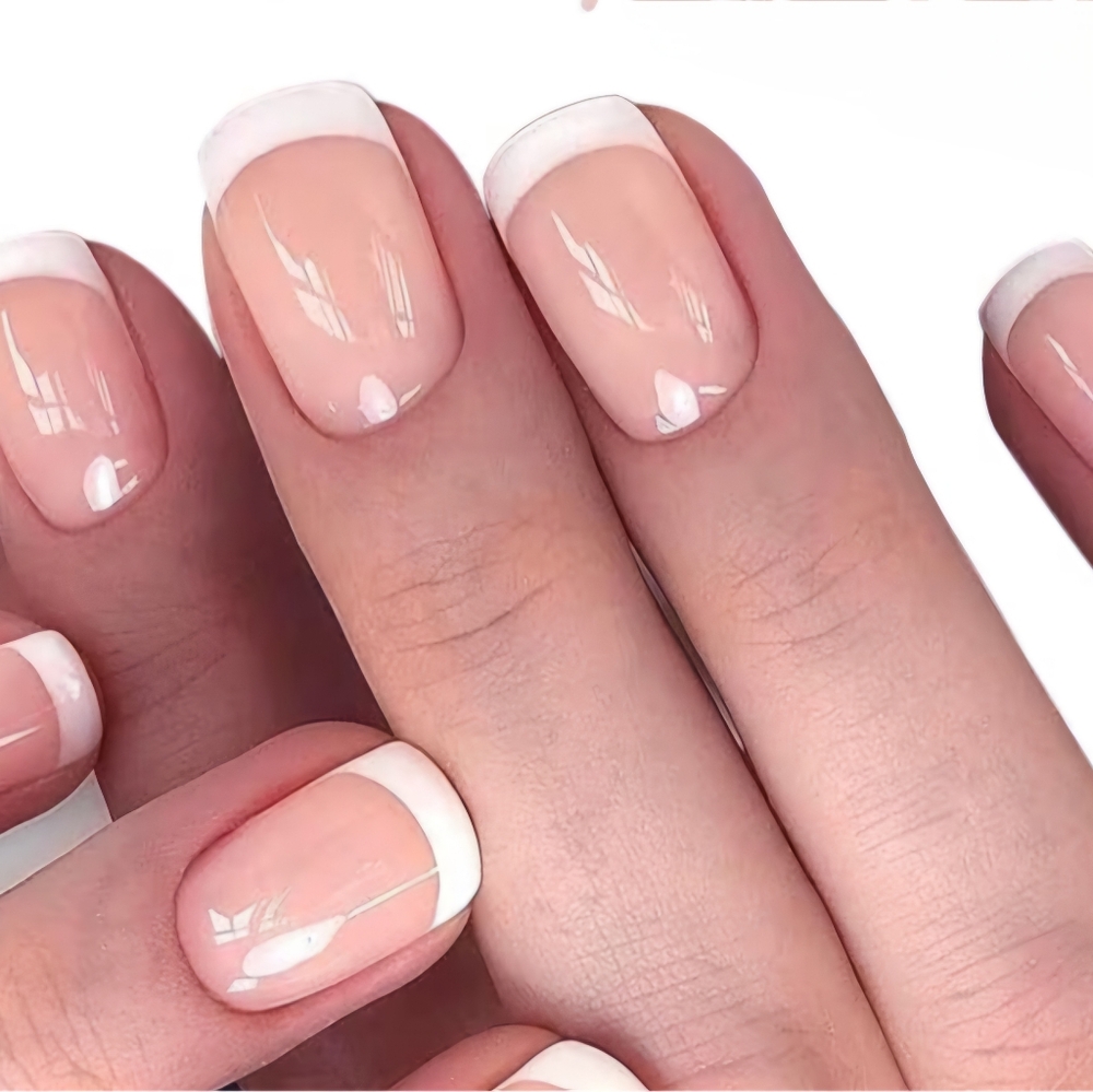 2 For $12 Nude Pink French Tip Press-On Short Nail Set  w/ Free Nail Decals